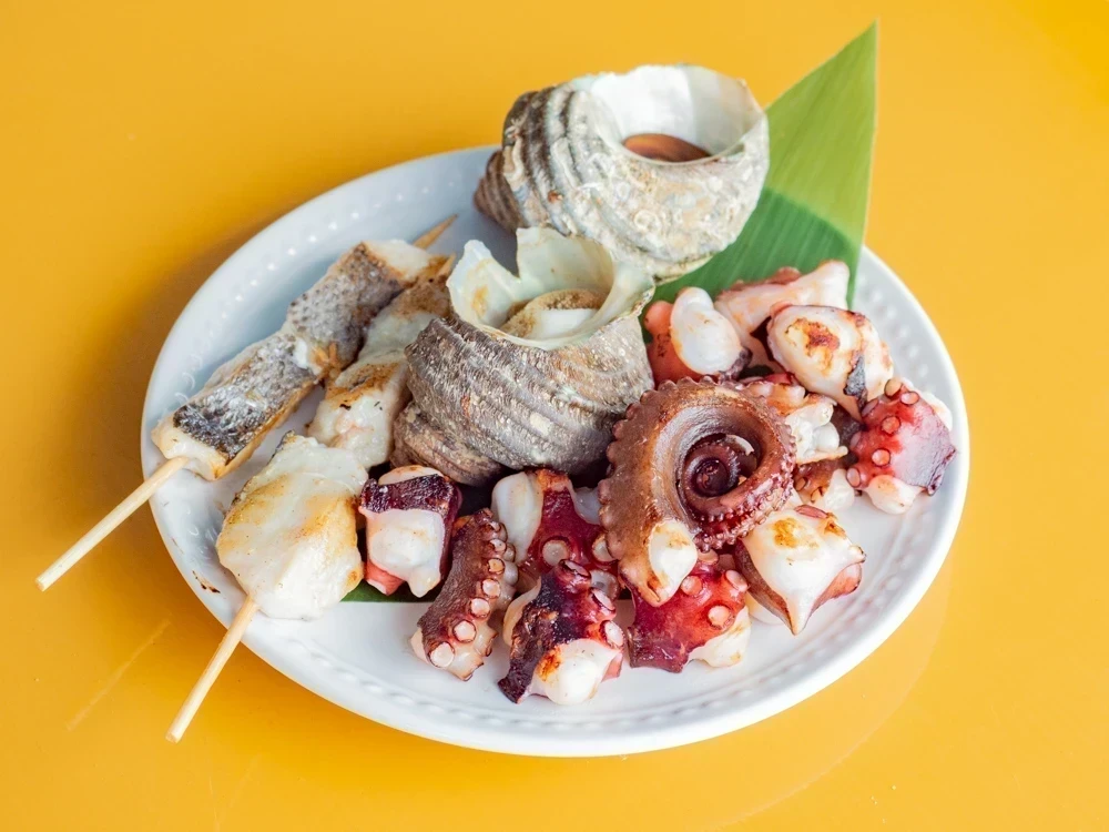 太進館:タコ、サザエ、スズキ、