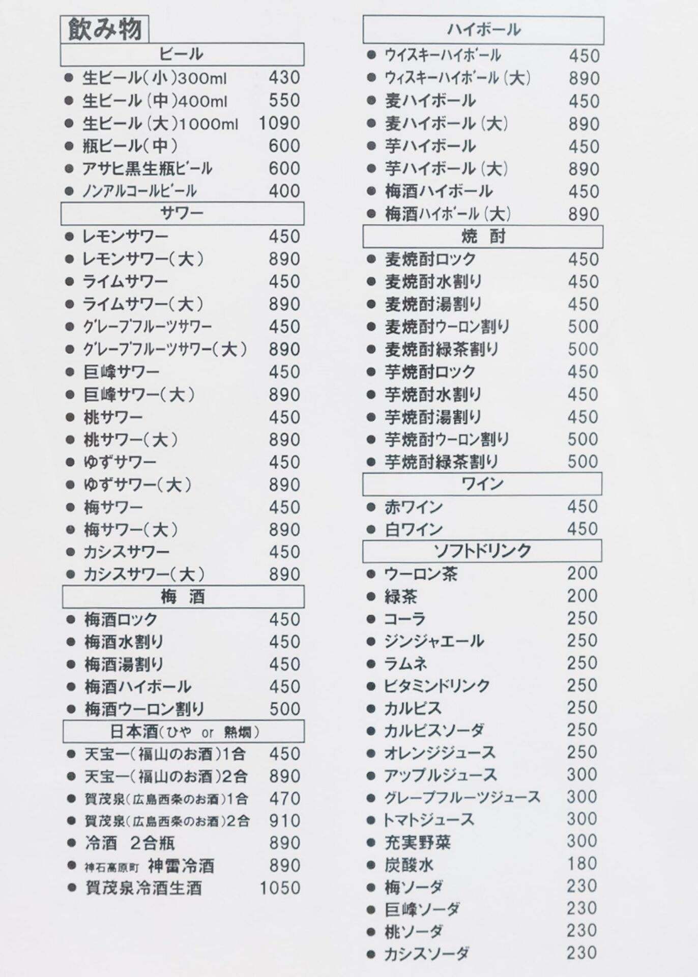 さんさん亭：メニュー