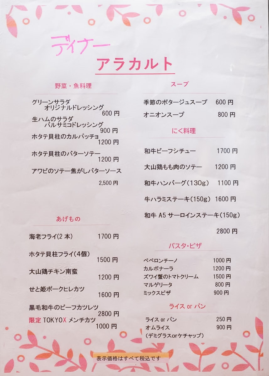 サンセール：メニュー