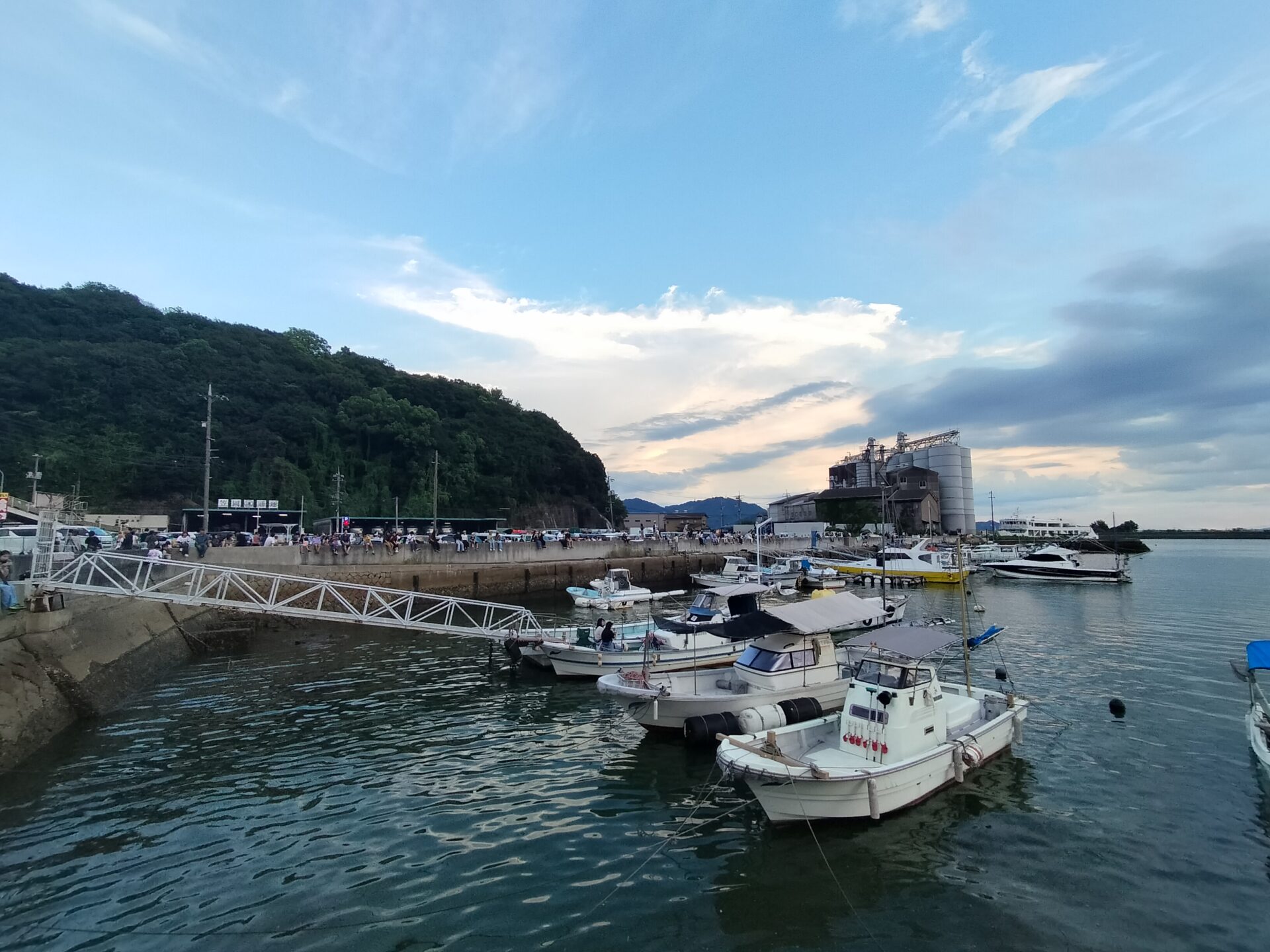 港に集まる多くの見物人